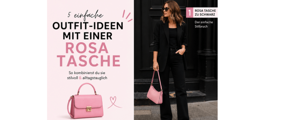 schwarzes Outfit mit rosa Tasche, schick