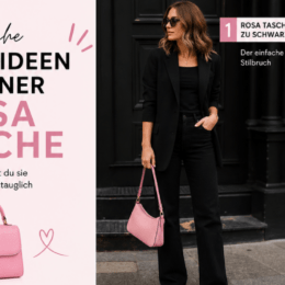 schwarzes Outfit mit rosa Tasche, schick