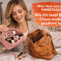 mädchen mit Bucket bag und organizer für kosmetik