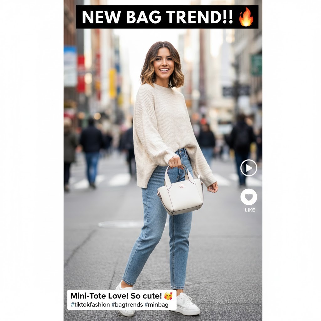 Mädchen mit weißer Tote Bag in Straße, lässig gekleidet