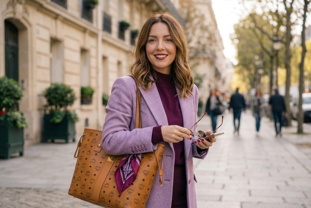 MCM Tasche cognac mit Flieder und lila kombiniert