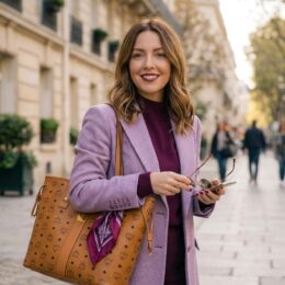 MCM Tasche cognac mit Flieder und lila kombiniert